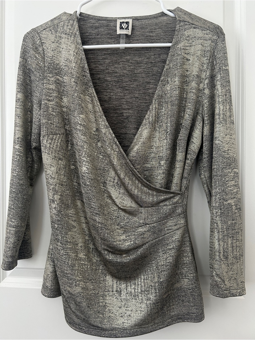Anne Klein Metallic Gold V-Neck Wrap-Front Sweater